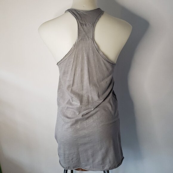 Gray Cotton Raw Edge PEEL Tank Top w Sheep and Guitar Player screen print Design - Picture 4 of 12